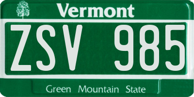 VT license plate ZSV985