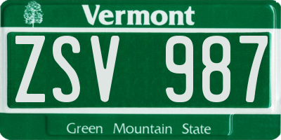 VT license plate ZSV987