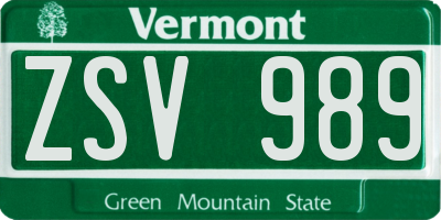 VT license plate ZSV989
