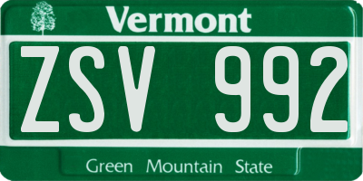 VT license plate ZSV992