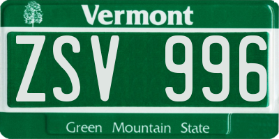 VT license plate ZSV996