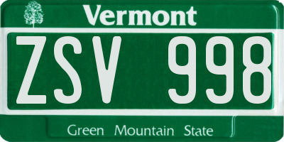 VT license plate ZSV998
