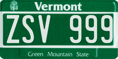 VT license plate ZSV999