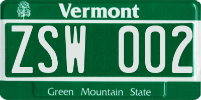 VT license plate ZSW002