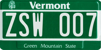 VT license plate ZSW007