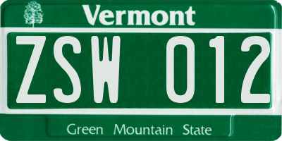 VT license plate ZSW012
