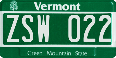 VT license plate ZSW022