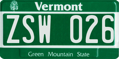 VT license plate ZSW026