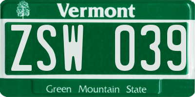VT license plate ZSW039