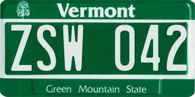 VT license plate ZSW042