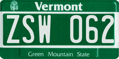 VT license plate ZSW062