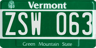 VT license plate ZSW063