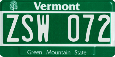 VT license plate ZSW072