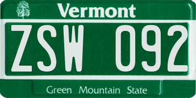 VT license plate ZSW092