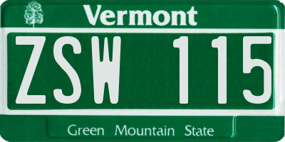 VT license plate ZSW115