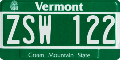VT license plate ZSW122