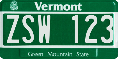 VT license plate ZSW123