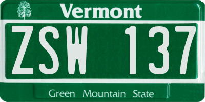 VT license plate ZSW137
