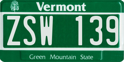 VT license plate ZSW139