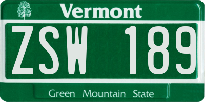 VT license plate ZSW189