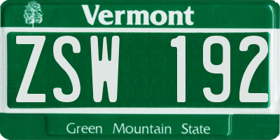 VT license plate ZSW192