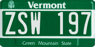 VT license plate ZSW197