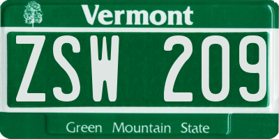 VT license plate ZSW209