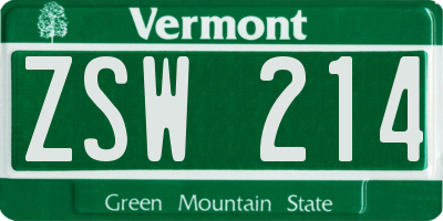 VT license plate ZSW214