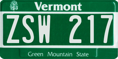 VT license plate ZSW217