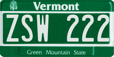 VT license plate ZSW222