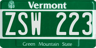 VT license plate ZSW223
