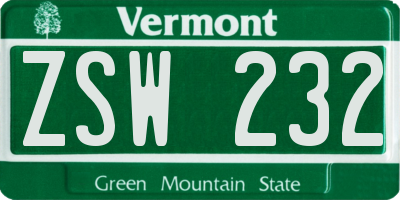 VT license plate ZSW232