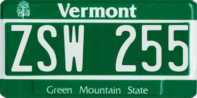 VT license plate ZSW255