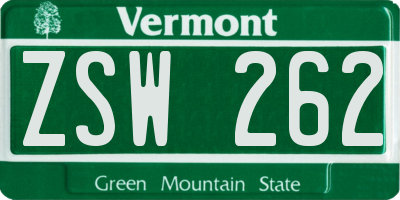 VT license plate ZSW262