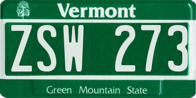 VT license plate ZSW273