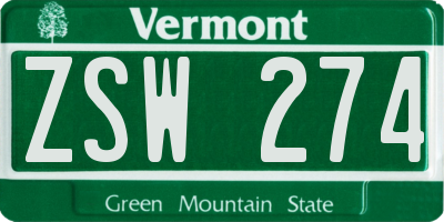 VT license plate ZSW274