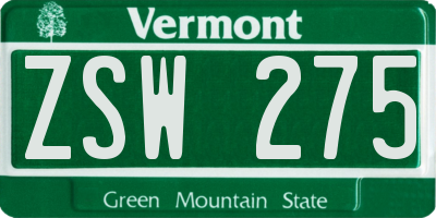 VT license plate ZSW275