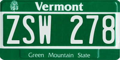 VT license plate ZSW278
