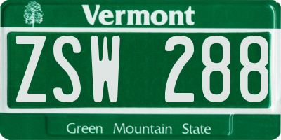 VT license plate ZSW288