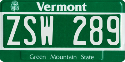 VT license plate ZSW289