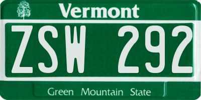 VT license plate ZSW292