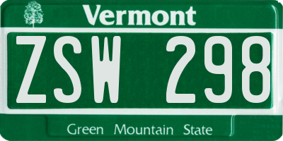 VT license plate ZSW298