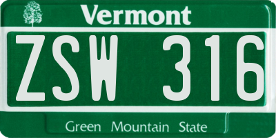 VT license plate ZSW316