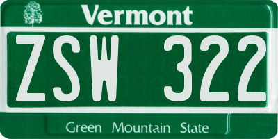 VT license plate ZSW322