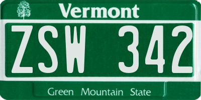 VT license plate ZSW342