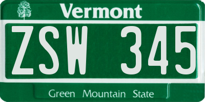 VT license plate ZSW345