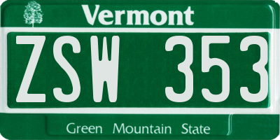 VT license plate ZSW353