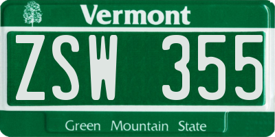 VT license plate ZSW355