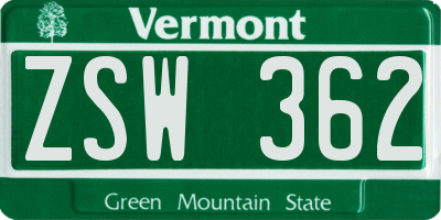 VT license plate ZSW362
