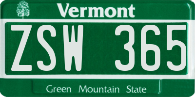 VT license plate ZSW365
